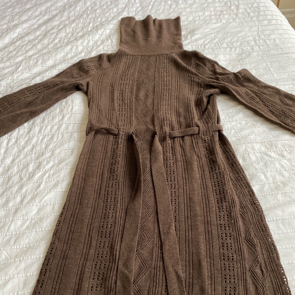 Brown turtleneck sweater dress
